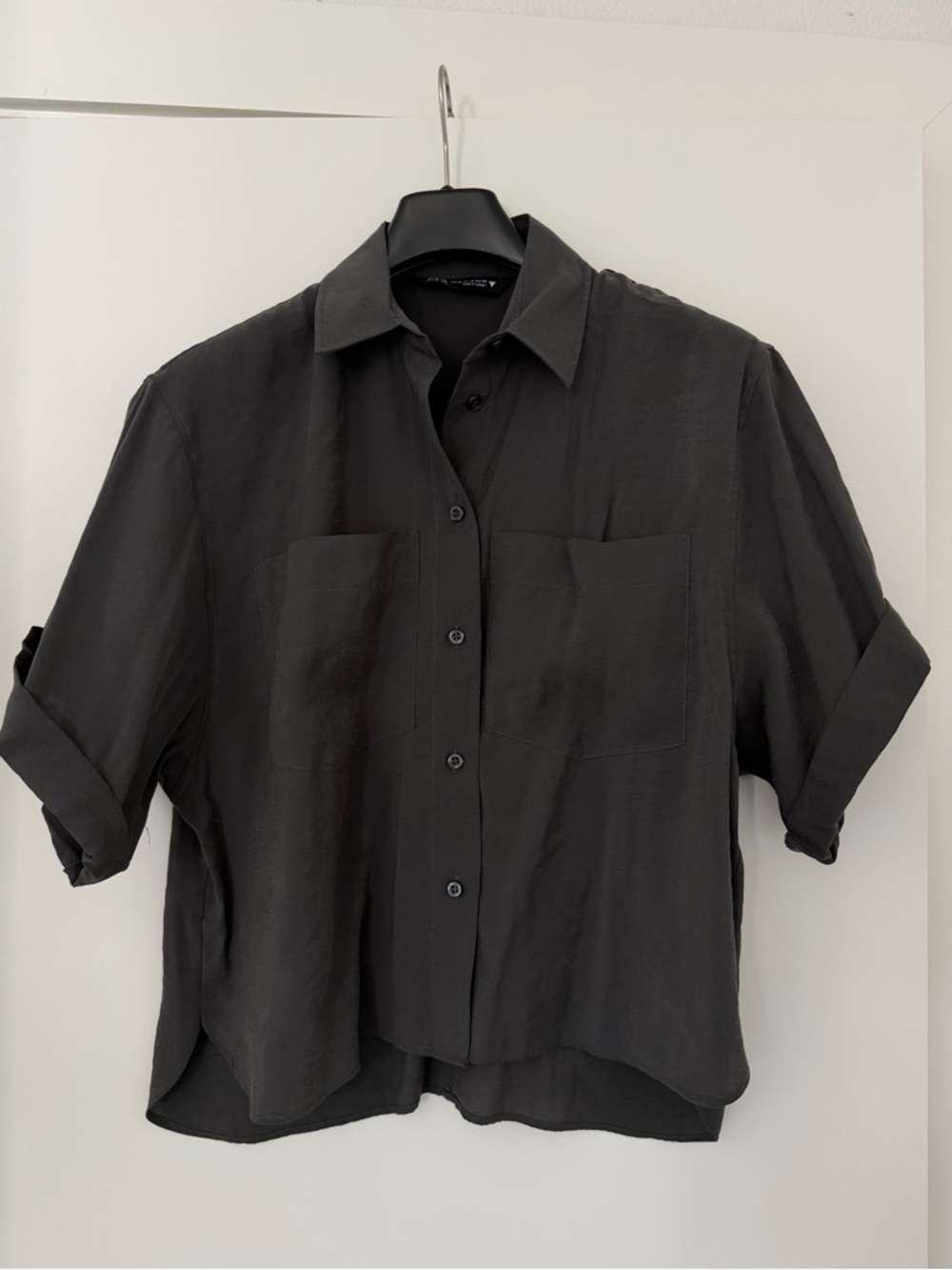 Zara Women’s short sleeve Button-Up Shirt - Dark grey - XS